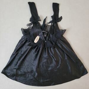 Vintage Victoria's Secret Black Satin Bows Baby doll Tank Top Lingerie Romantic